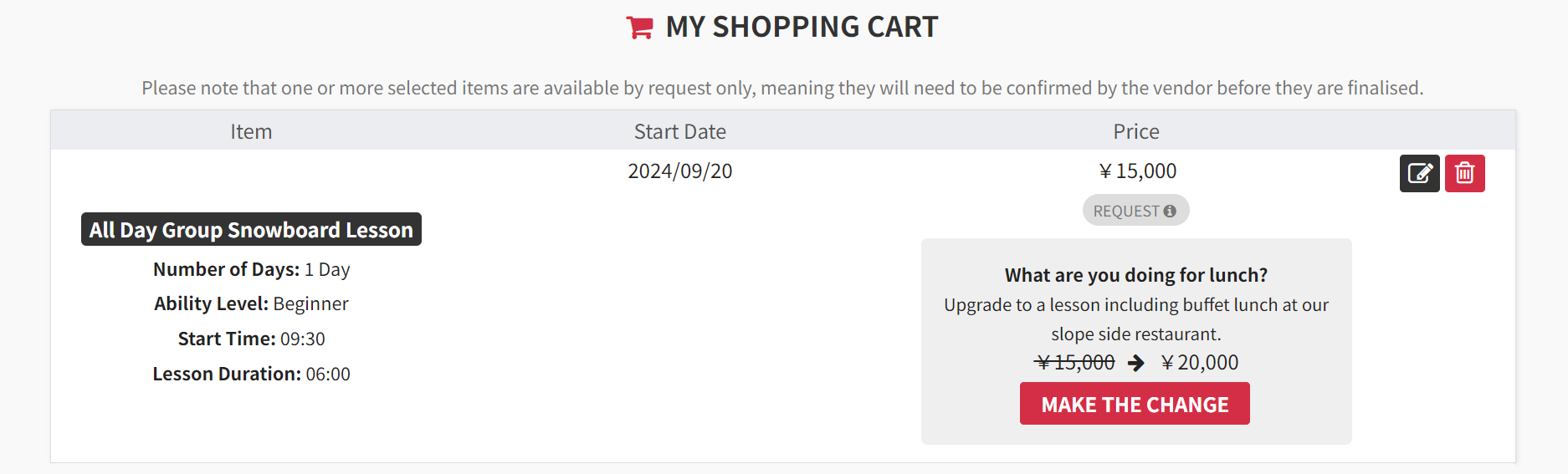 Customer display for a <strong>Replace</strong> upsell prompting switch to a product including lunch.