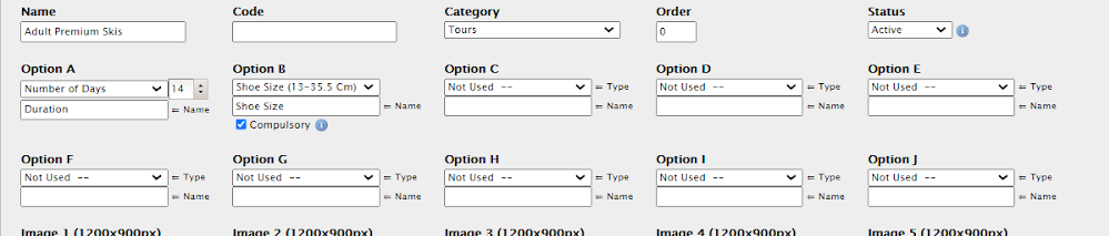 Ski rental product setup