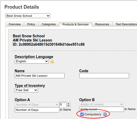 Location of the Compulsory checkbox in Product Details.
