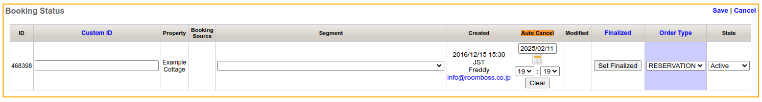 The booking specific Auto Cancel setting.