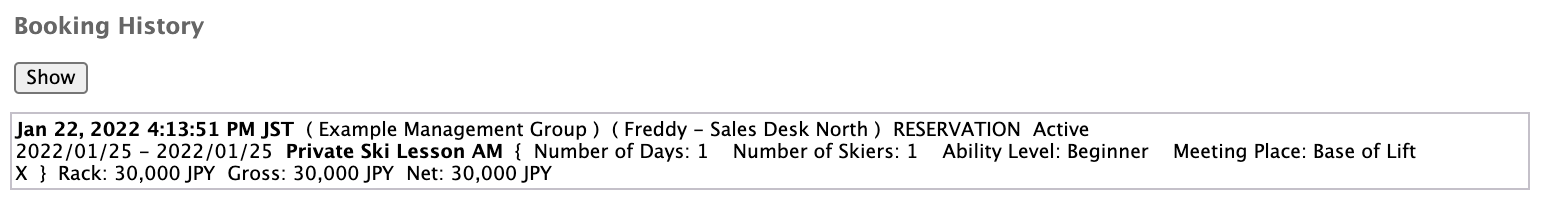 Booking was made by user Freddy at Sales Desk North.
