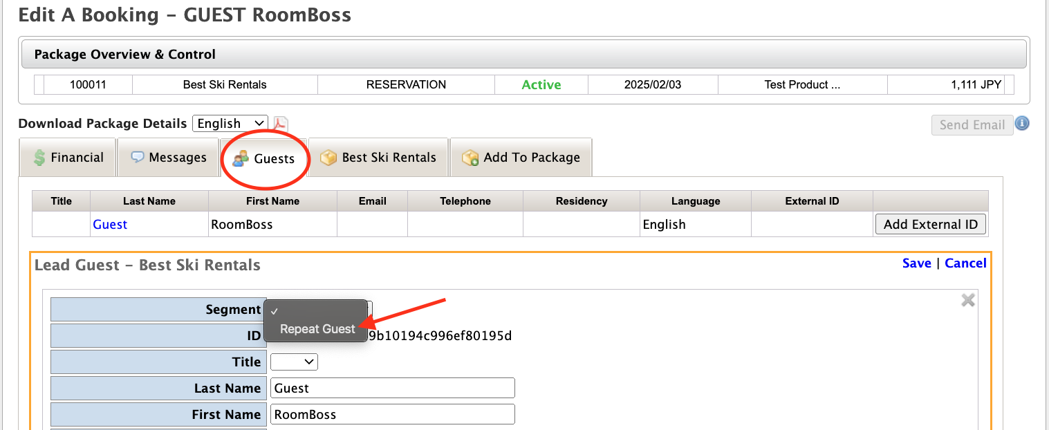 The previously created Guest Segments will be shown in this drop-down menu.