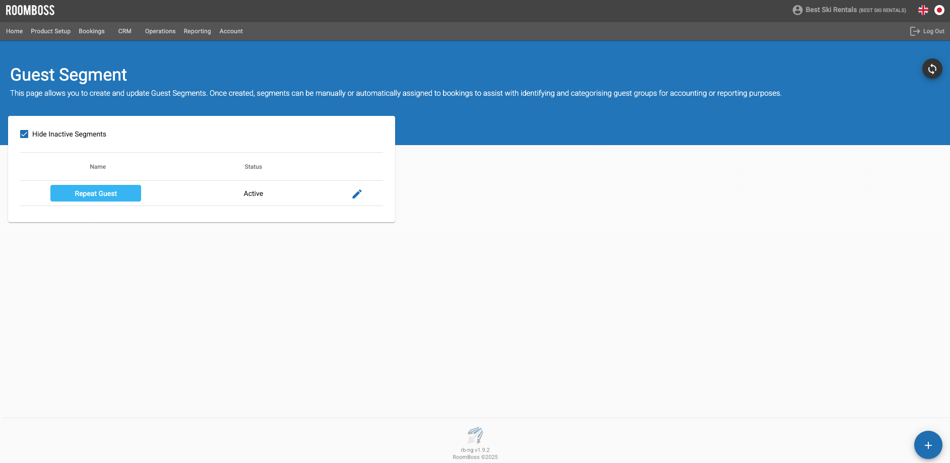 Example of one Guest Segment set up for Repeat Guests.