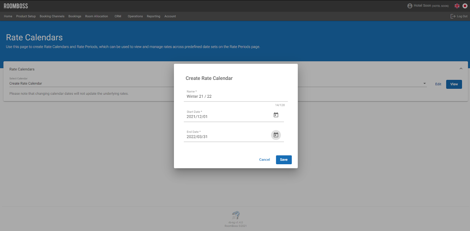 Give the calendar a name and set its start and end date.