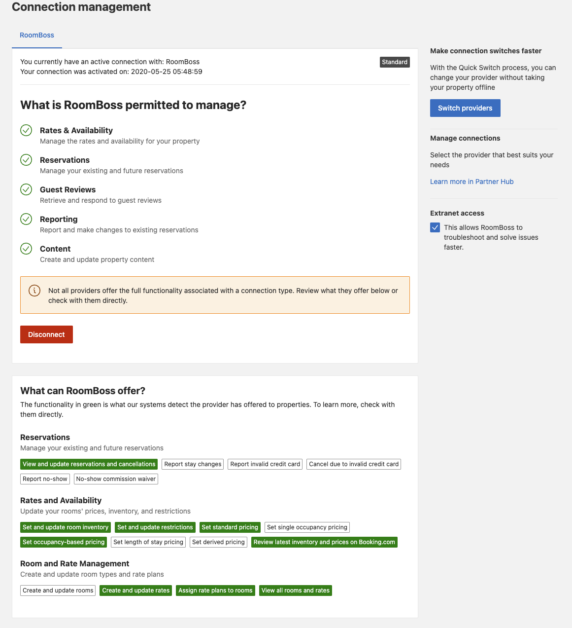 Your <strong>Connection management</strong> page should look like this.