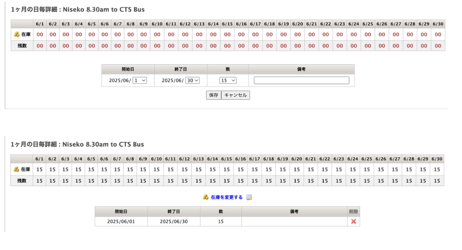 在庫を入力したところ