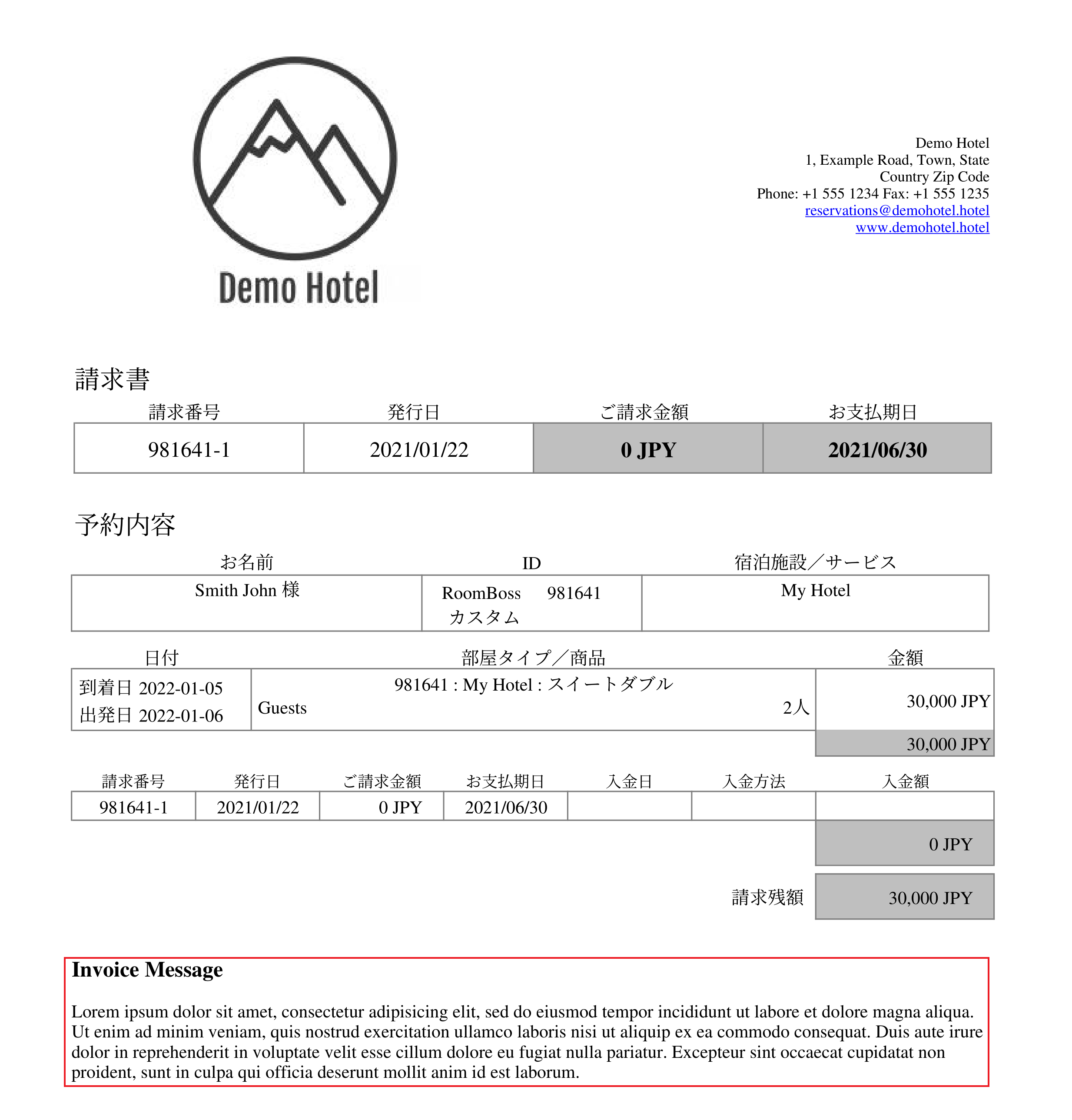請求書メッセージサンプル